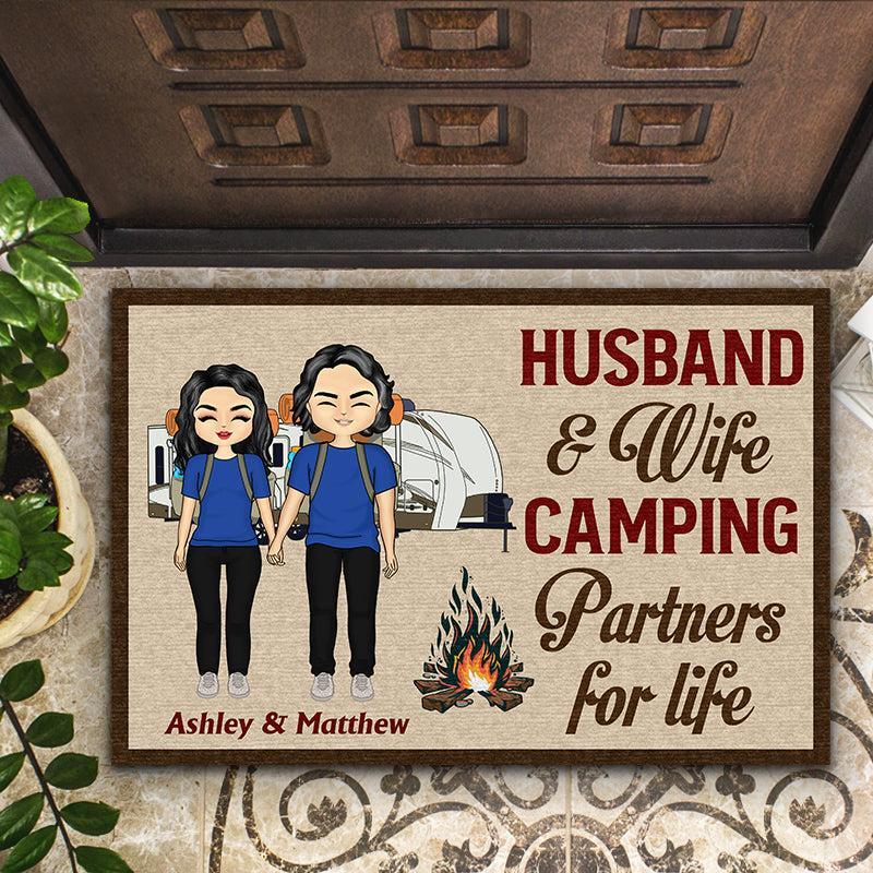 Camping Chibi Couple Partners For Life - Couple Gift - Personalized Custom Doormat d-f16