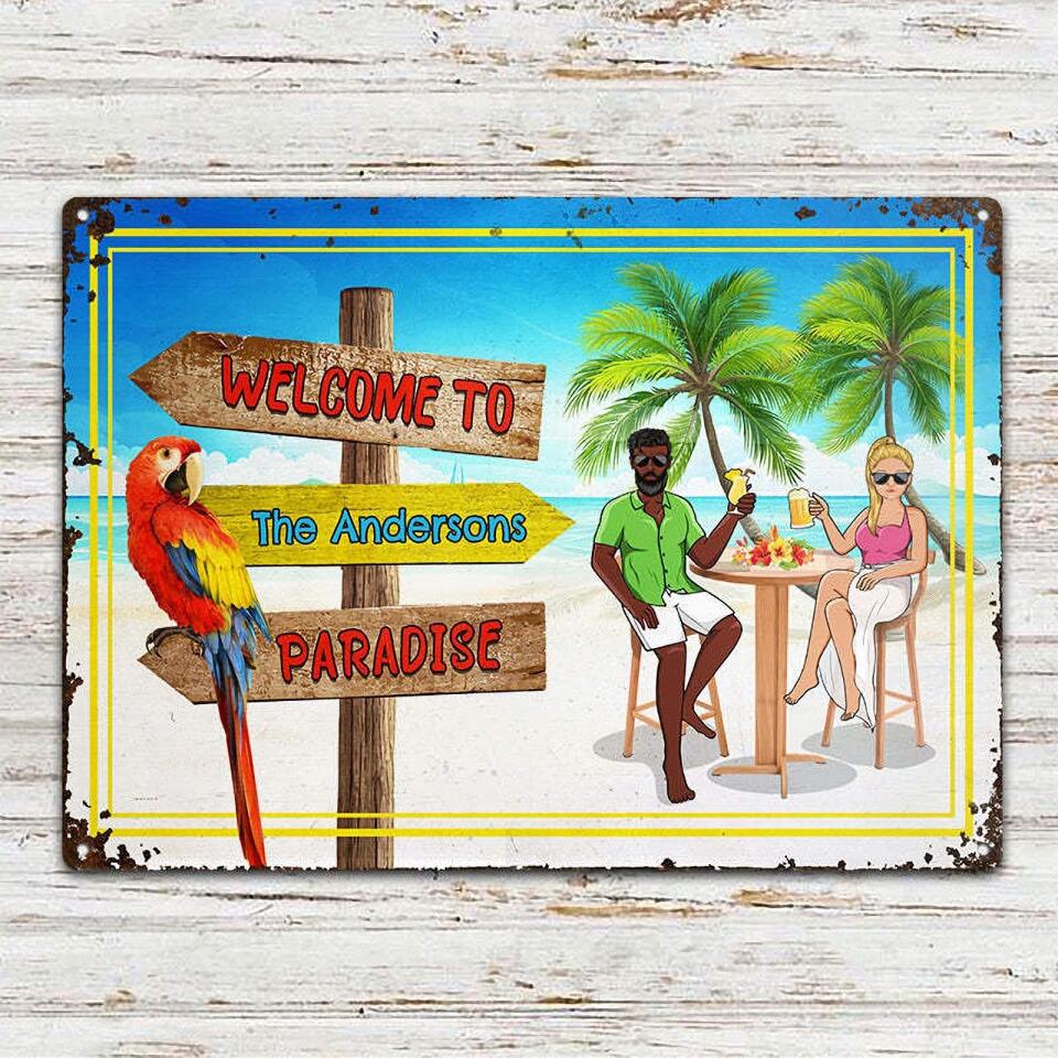 Welcome To Paradise Beach - Gift For Couples - Personalized Custom Classic Metal Signs F35