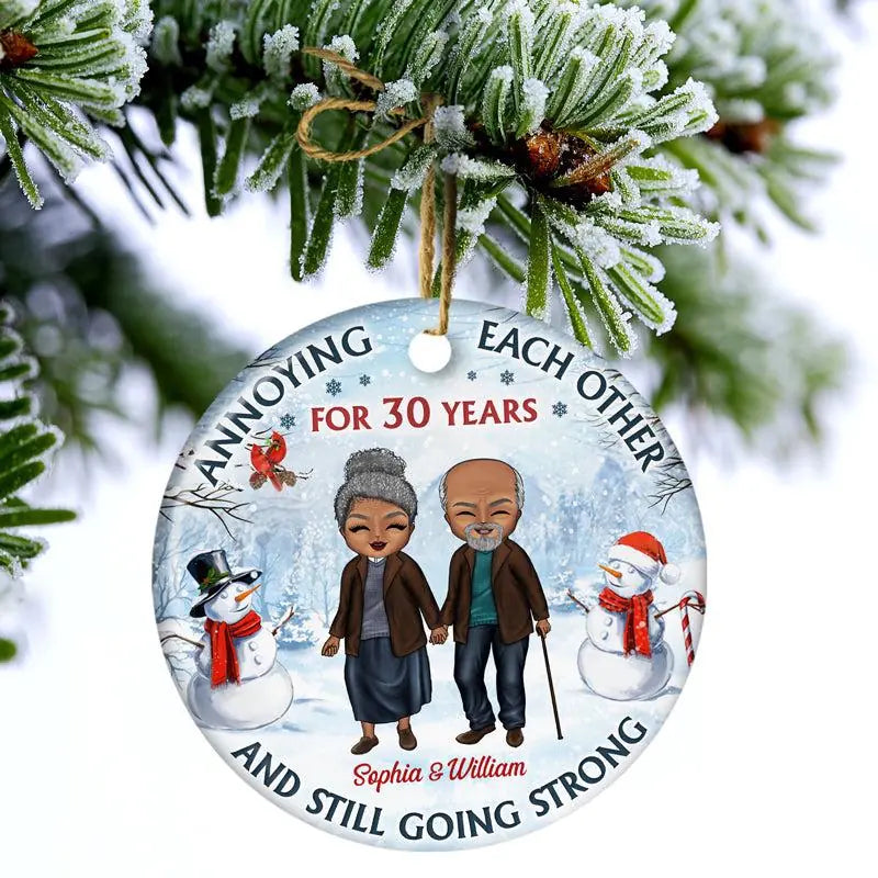 Old Couple Annoying Each Other - Christmas Gift For Couple - Personalized Custom Circle Ceramic Ornament O-F8