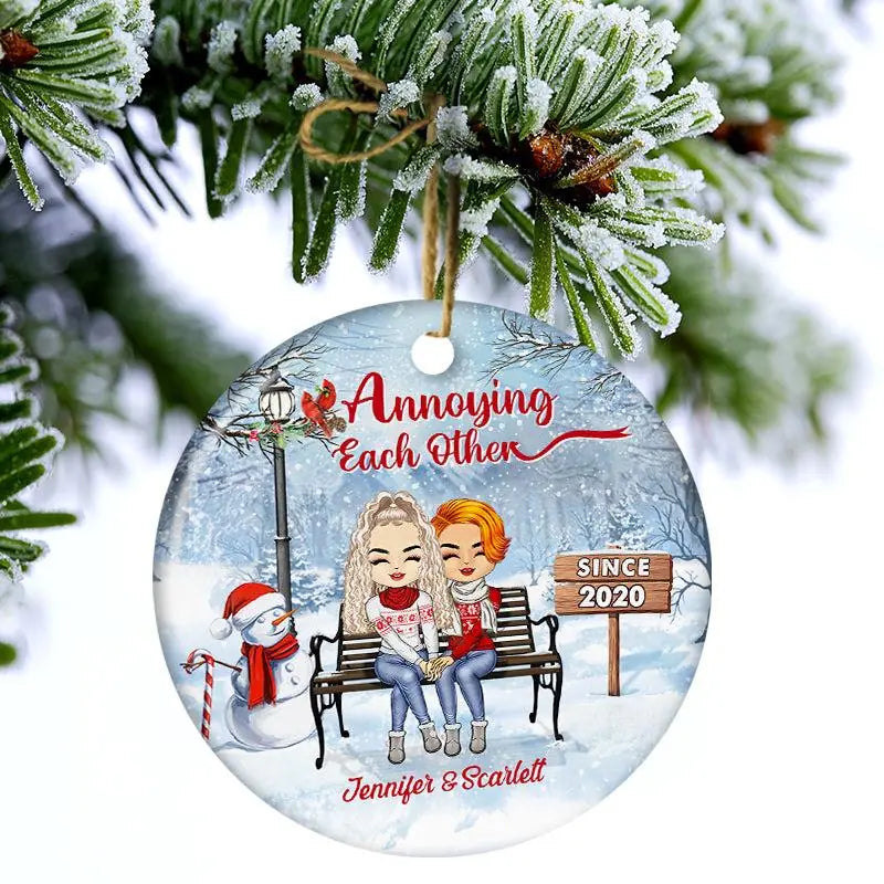 Christmas Family Couple Annoying Each Other Since - Gift For Couples - Personalized Custom Circle Ceramic Ornament New#11