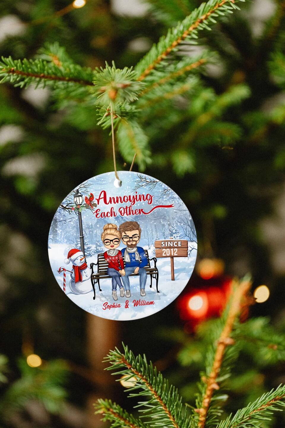 Christmas Family Couple Annoying Each Other Since - Gift For Couples - Personalized Custom Circle Ceramic Ornament New#11
