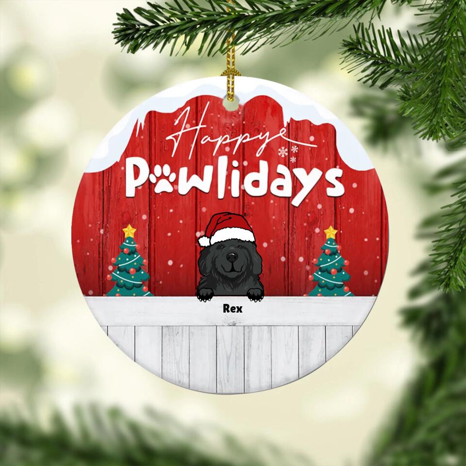 Happy Pawlidays - Christmas Gift For Dog Lovers & Cat Lovers - Personalized Custom Circle Ceramic Ornament - O7