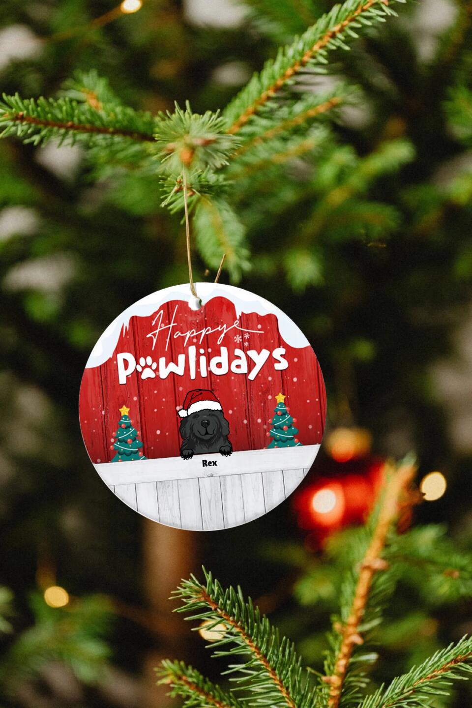 Happy Pawlidays - Christmas Gift For Dog Lovers & Cat Lovers - Personalized Custom Circle Ceramic Ornament - O7