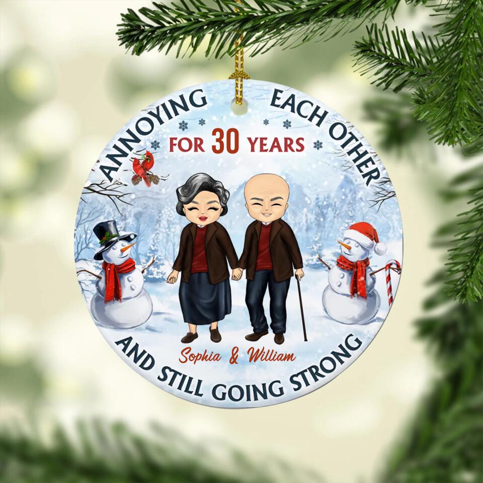 Old Couple Annoying Each Other - Christmas Gift For Couple - Personalized Custom Circle Ceramic Ornament O-F8