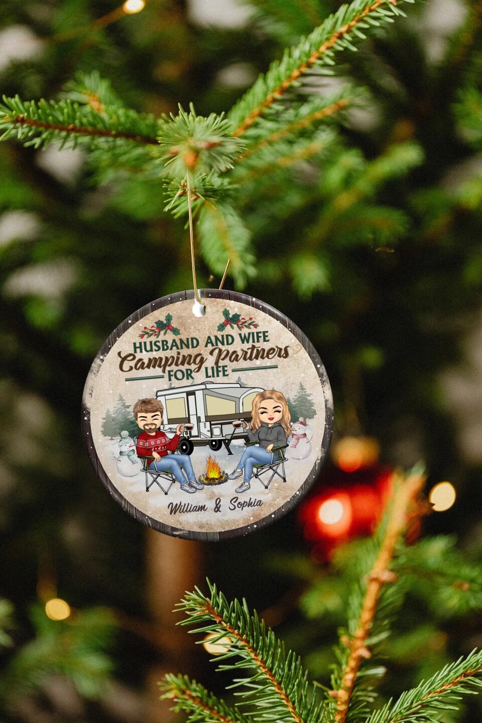 Husband And Wife Camping Partners For Life - Christmas Gift For Camping Couples - Personalized Custom Circle Ceramic Ornament [O-F23]