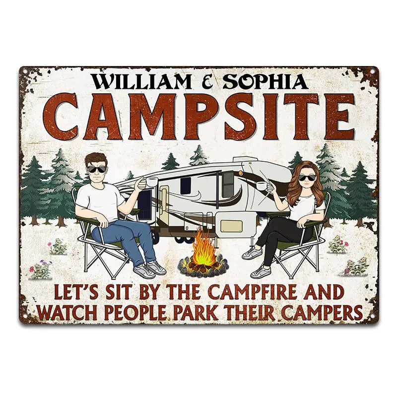 Let's Sit By The Campfire Husband Wife - Camping Gift For Couple - Personalized Custom Classic Metal Signs MSF47