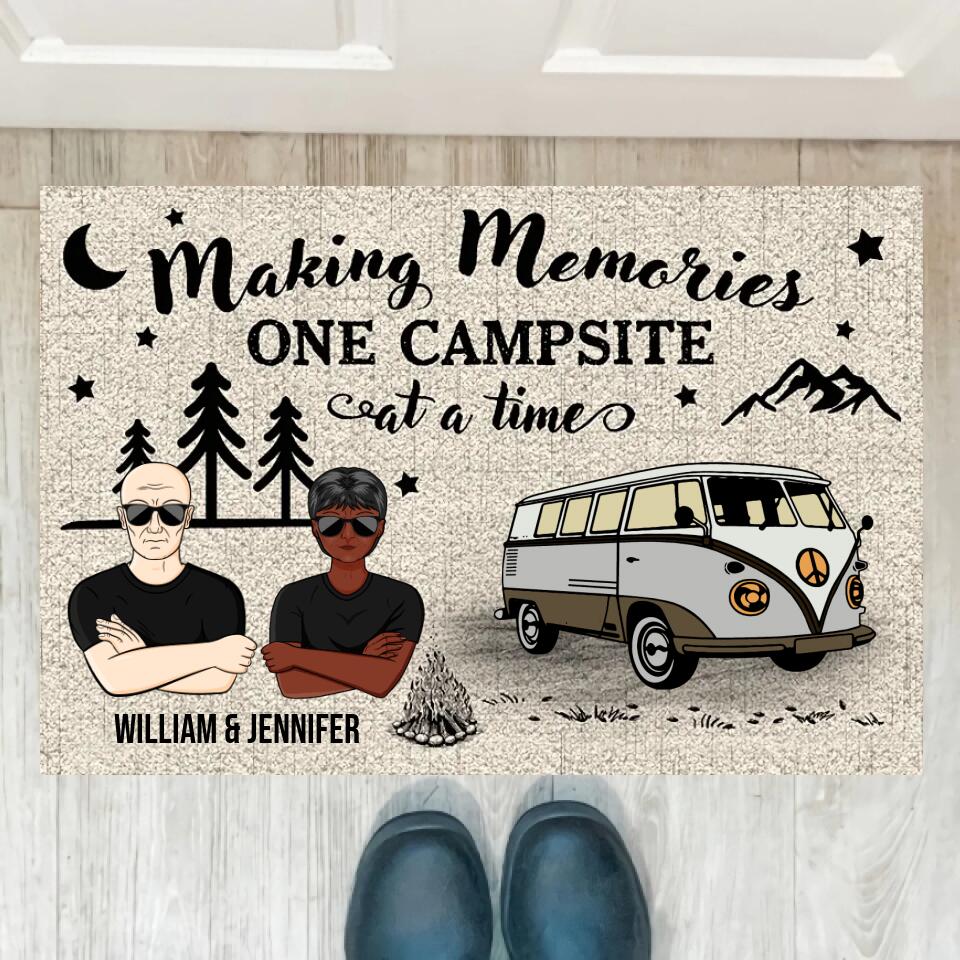 Camping Partners Old Family Couple Making Memories One Campsite - Personalized Doormat - d-f9