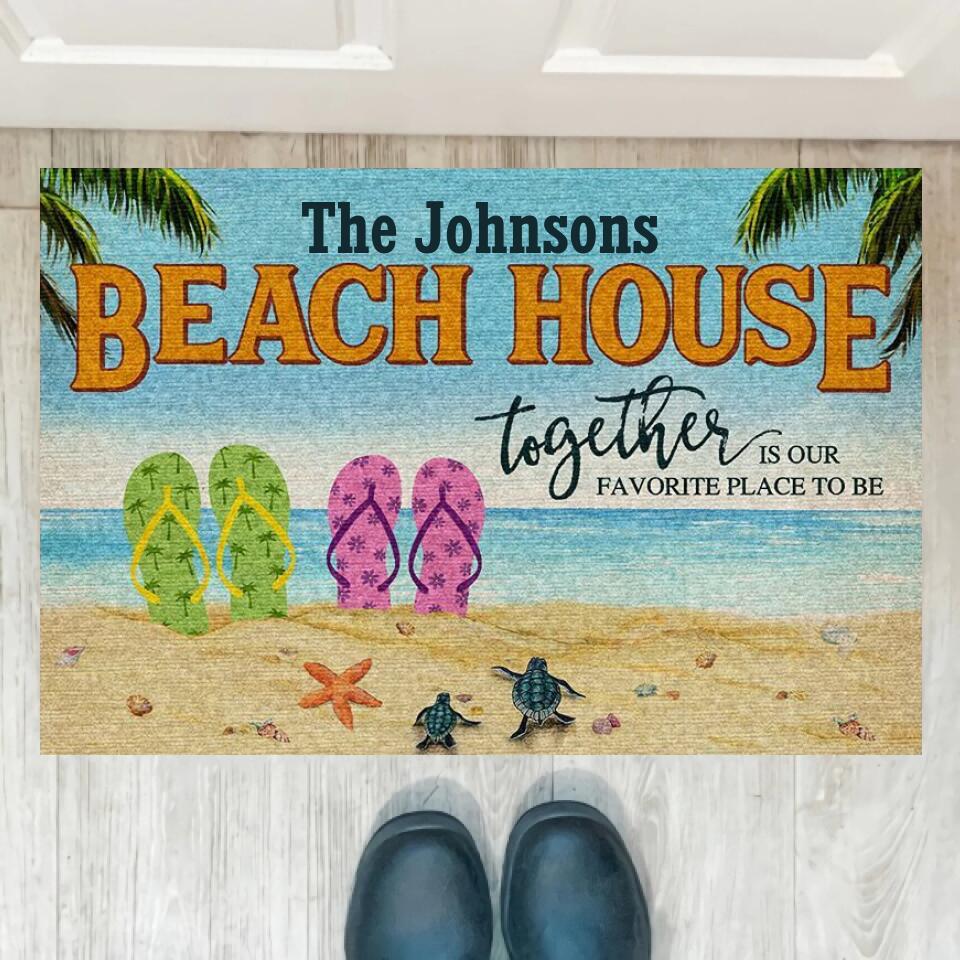 Beach House Flip Flop Together Is Our Favorite Place - Personalized Doormat - d-f23