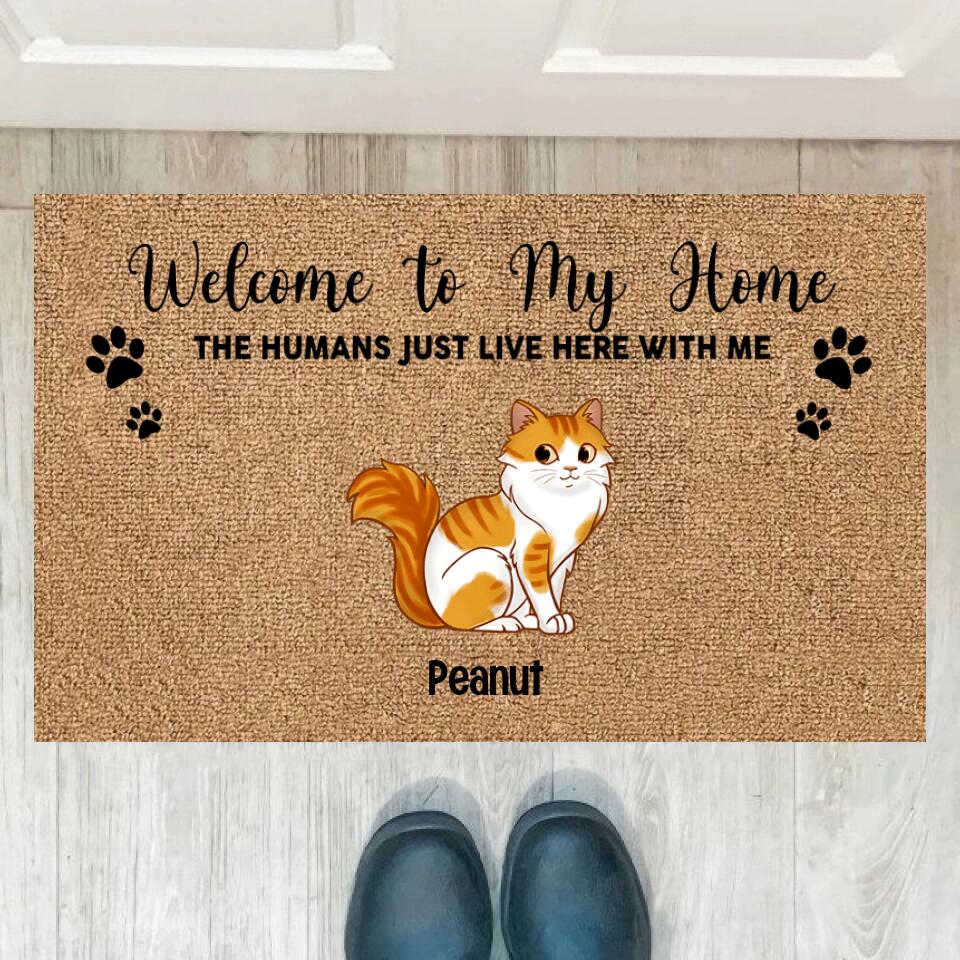 Joyousandfolksy Welcome Home Cute Sitting Cats Personalized Doormat