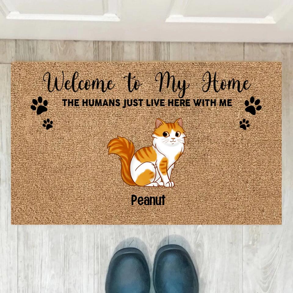 Joyousandfolksy Welcome Home Cute Sitting Cats Personalized Doormat