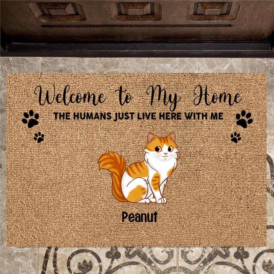 Joyousandfolksy Welcome Home Cute Sitting Cats Personalized Doormat