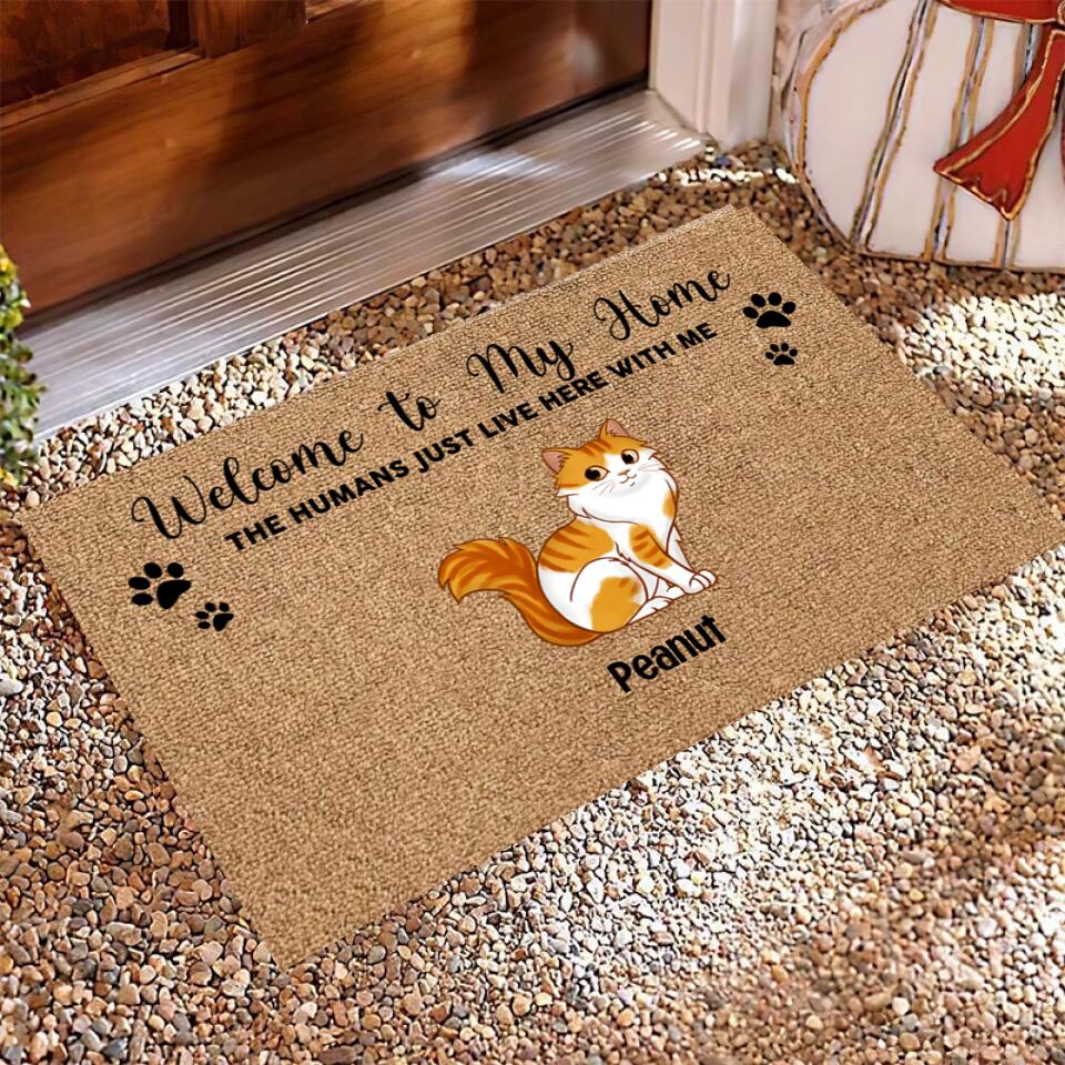 Joyousandfolksy Welcome Home Cute Sitting Cats Personalized Doormat