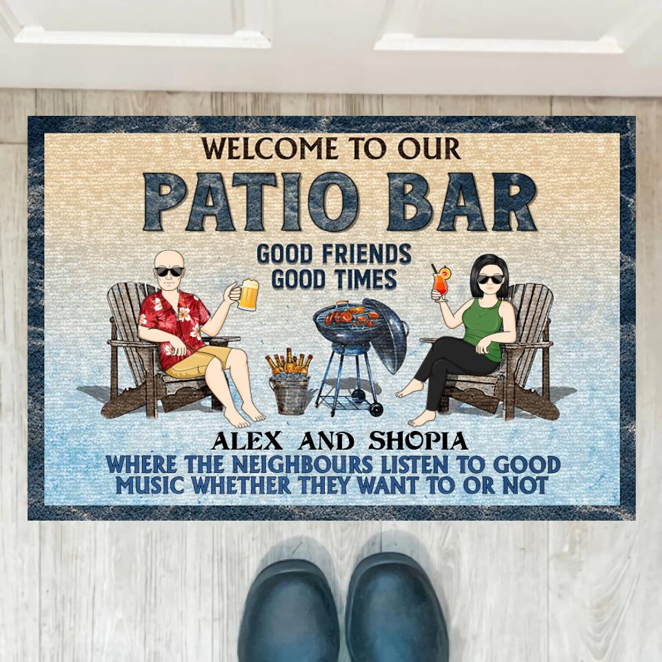 Poolside Grilling Listen To The Good Music Couple Husband Wife - Personalized Doormat - d-f11