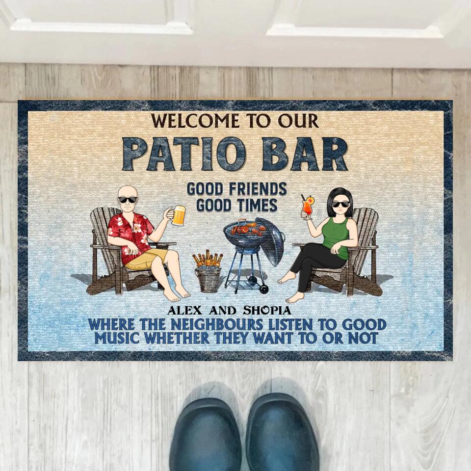 Poolside Grilling Listen To The Good Music Couple Husband Wife - Personalized Doormat - d-f11