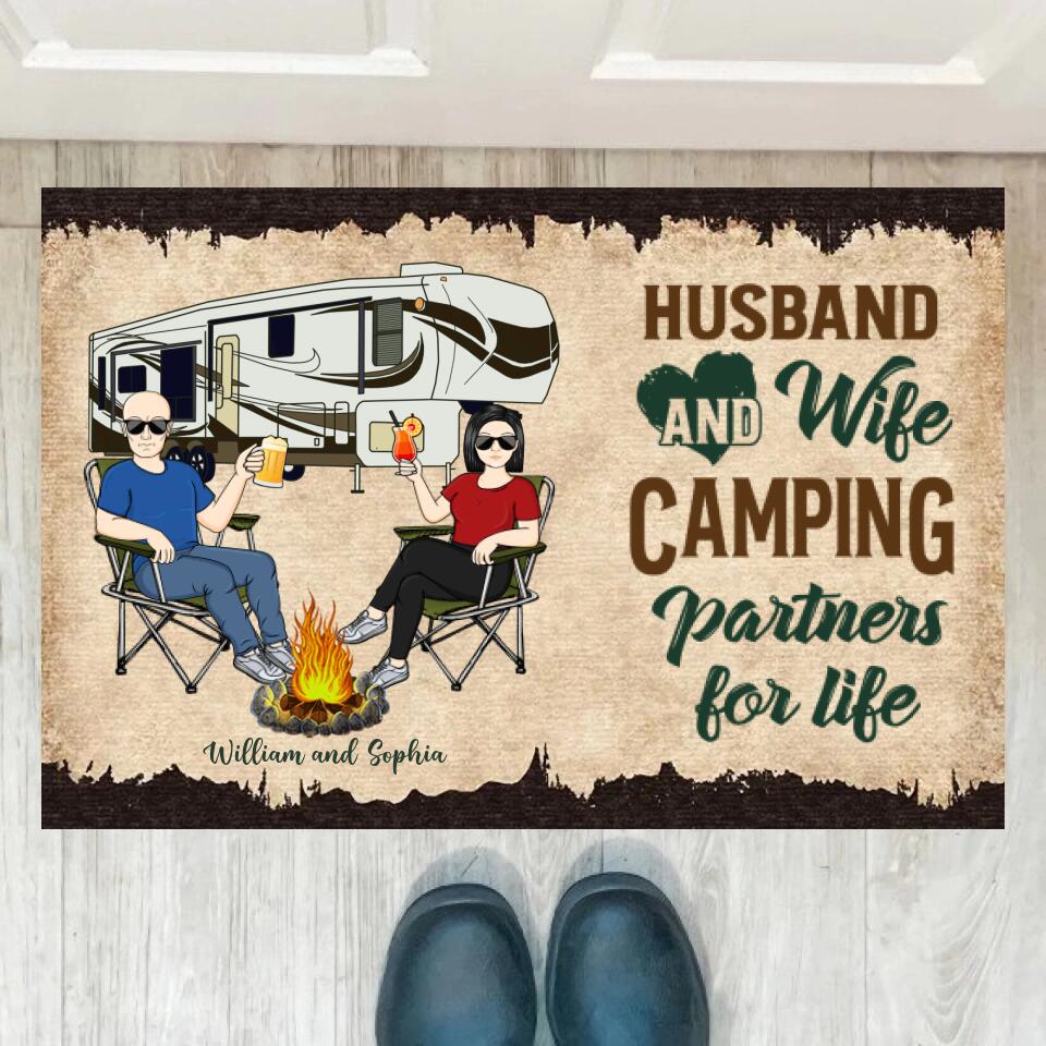 Camping Partners For Life Husband Wife Camping Couple - Personalized Doormat - d-f3