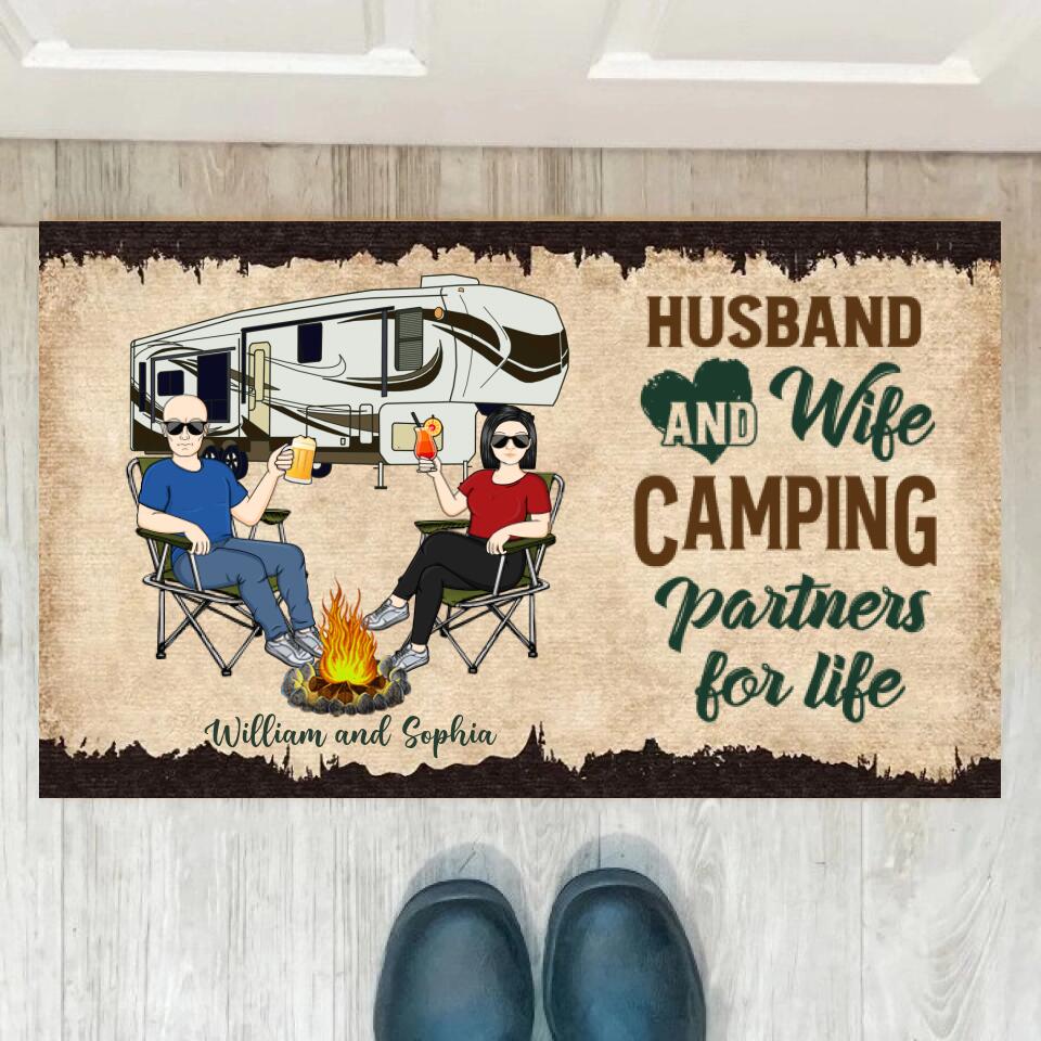 Camping Partners For Life Husband Wife Camping Couple - Personalized Doormat - d-f3