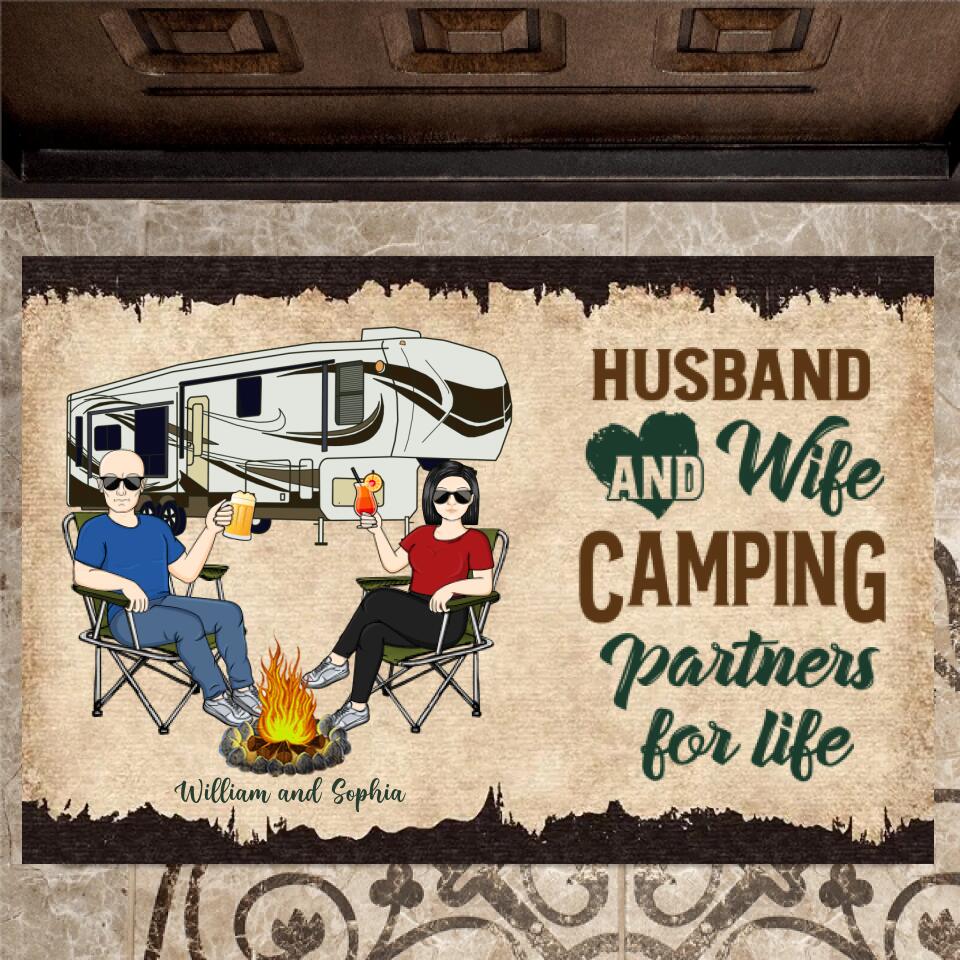 Camping Partners For Life Husband Wife Camping Couple - Personalized Doormat - d-f3