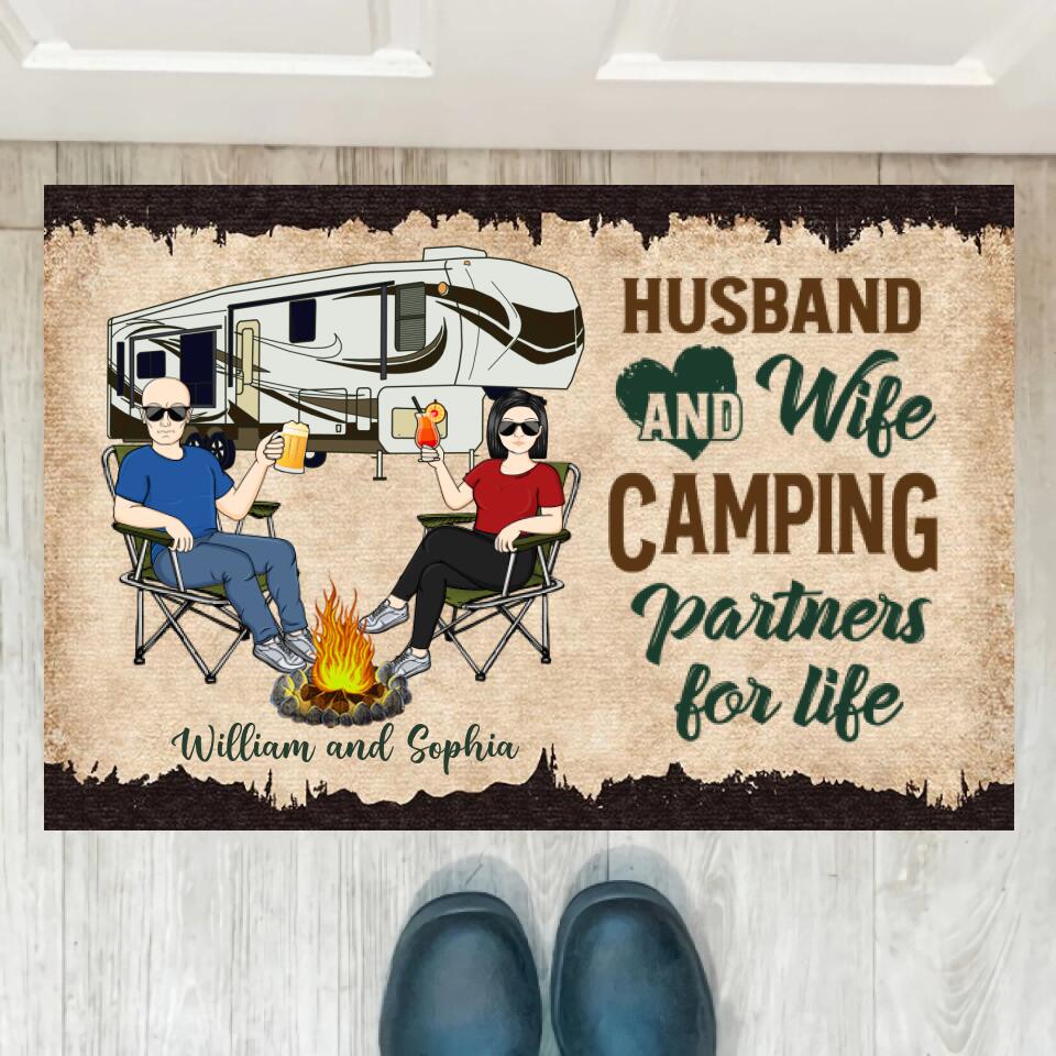 Camping Partners For Life Husband Wife Camping Couple - Personalized Doormat - d-f3
