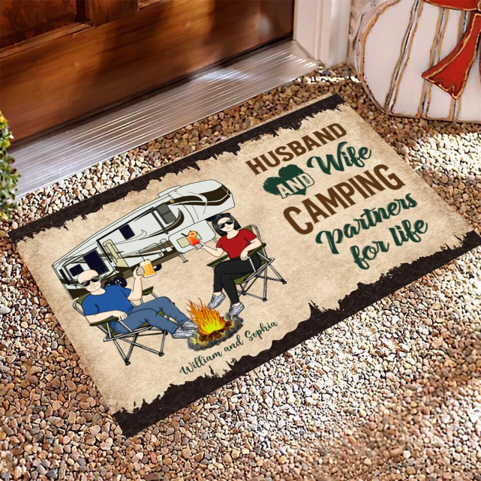 Camping Partners For Life Husband Wife Camping Couple - Personalized Doormat - d-f3