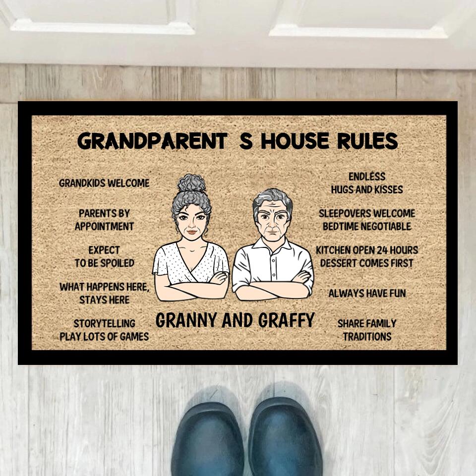 Joyousandfolksy Grandma Grandpa House Rule Personalized Doormat