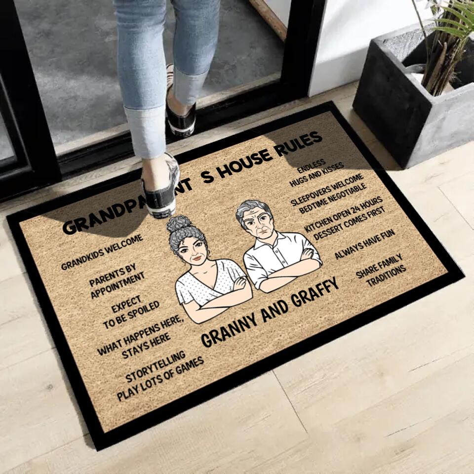 Joyousandfolksy Grandma Grandpa House Rule Personalized Doormat