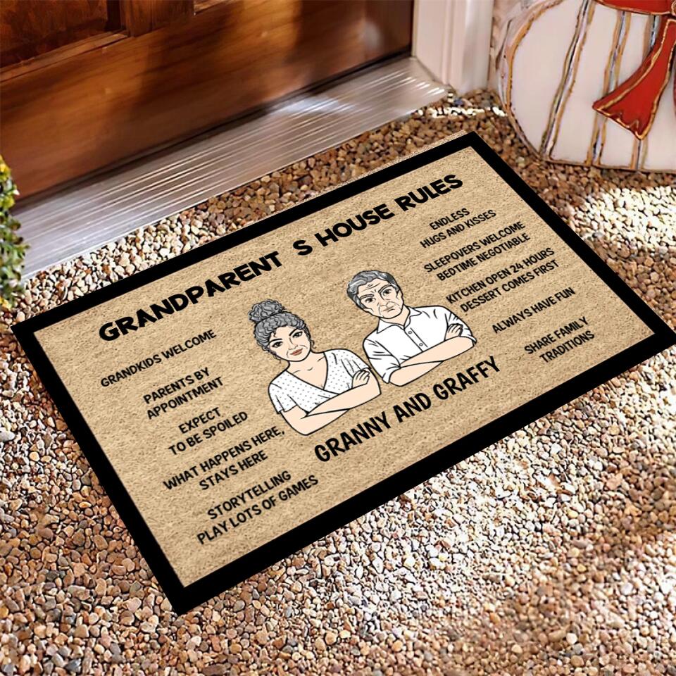 Joyousandfolksy Grandma Grandpa House Rule Personalized Doormat