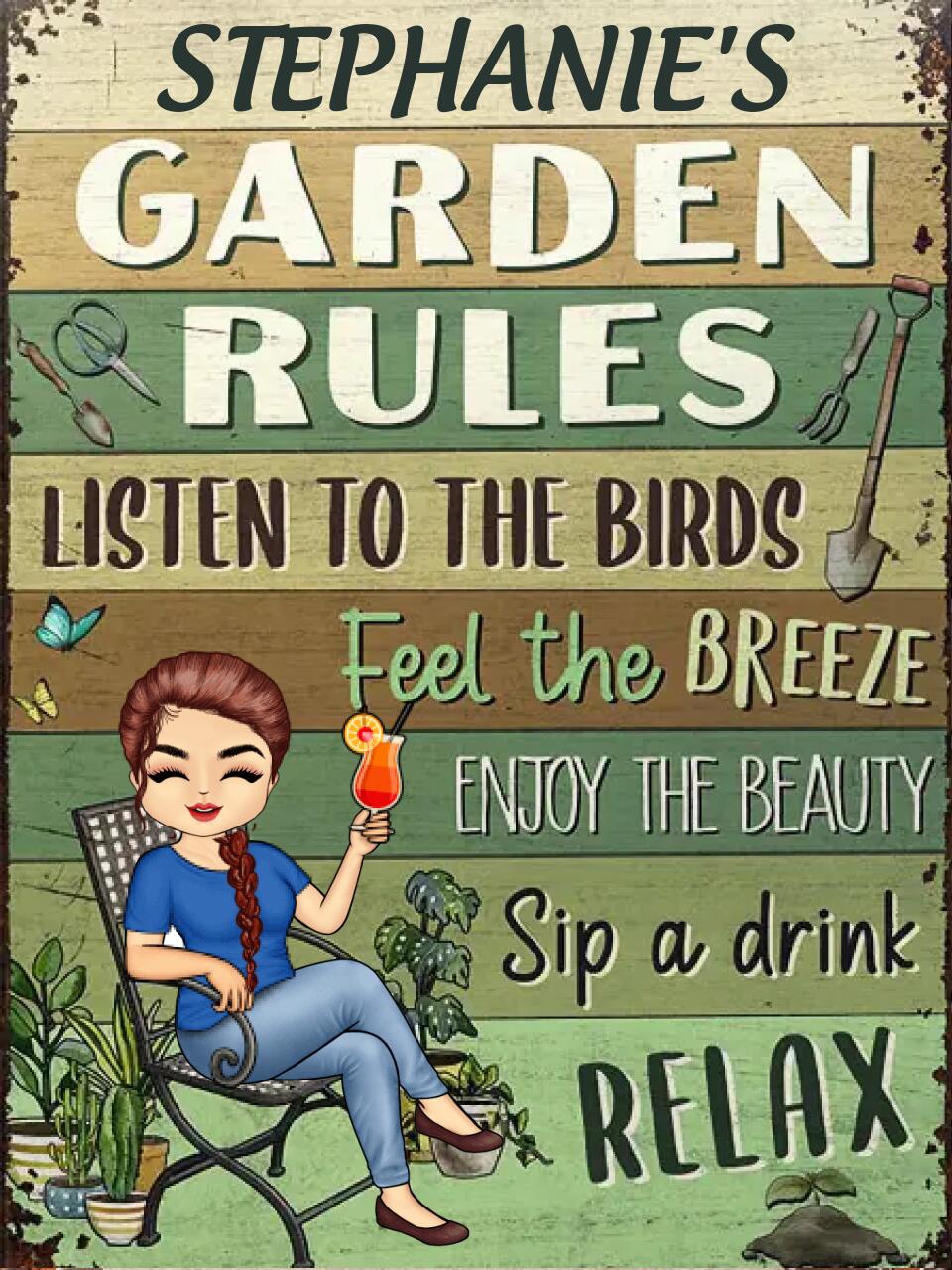 Garden Rules Feel The Breeze Enjoy The Beauty Gardening - Garden Sign - Personalized Custom Classic Metal Signs F55