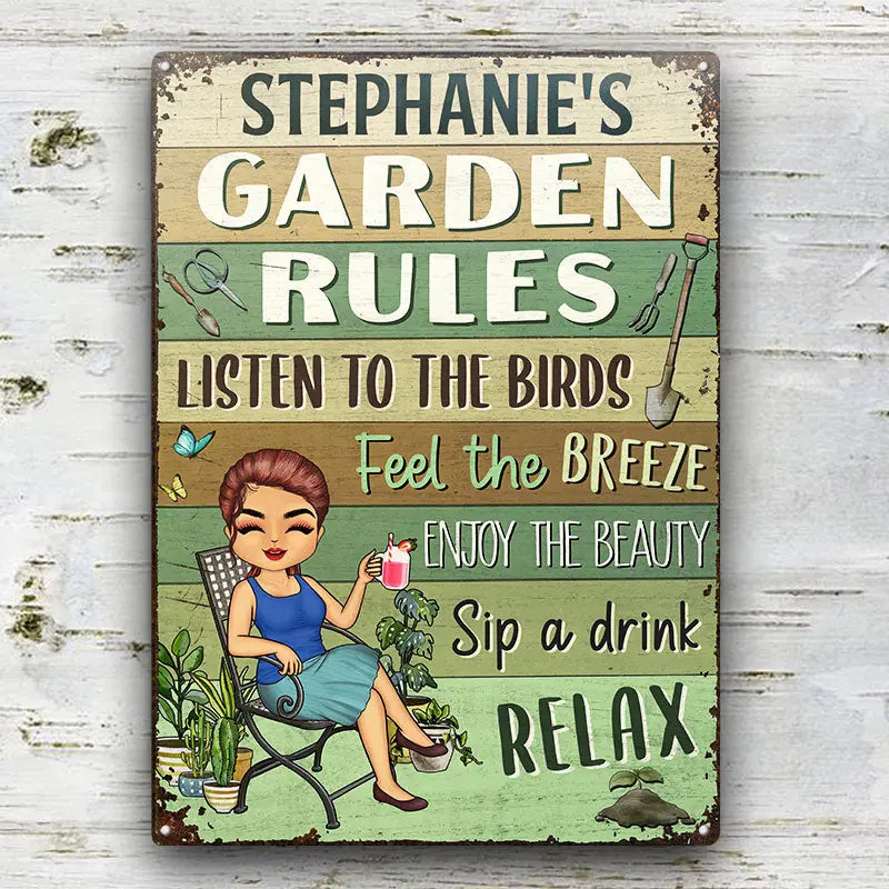 Garden Rules Feel The Breeze Enjoy The Beauty Gardening - Garden Sign - Personalized Custom Classic Metal Signs F55