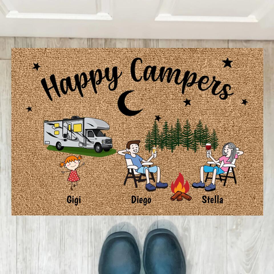 Joyousandfolksy Camping Happy Campers Stick Personalized Doormat