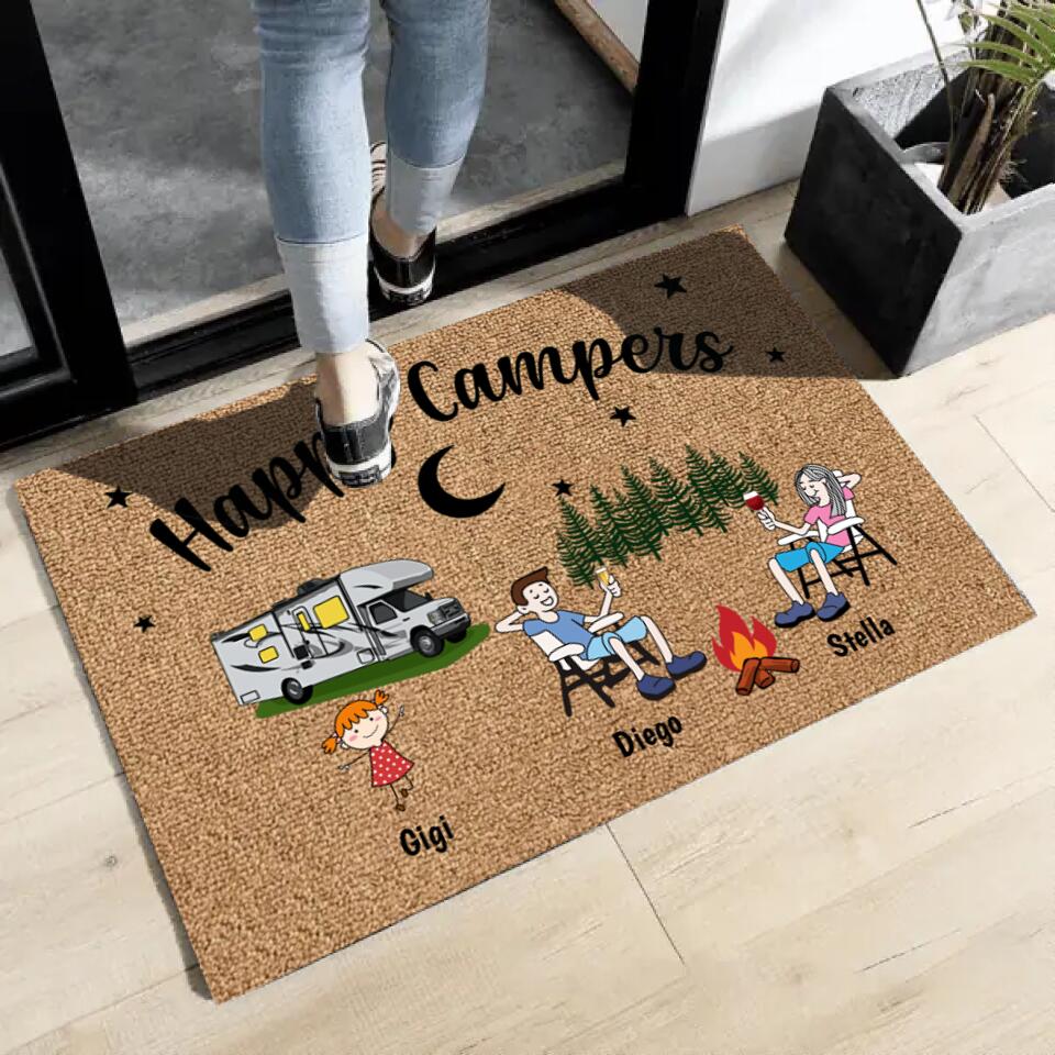 Joyousandfolksy Camping Happy Campers Stick Personalized Doormat