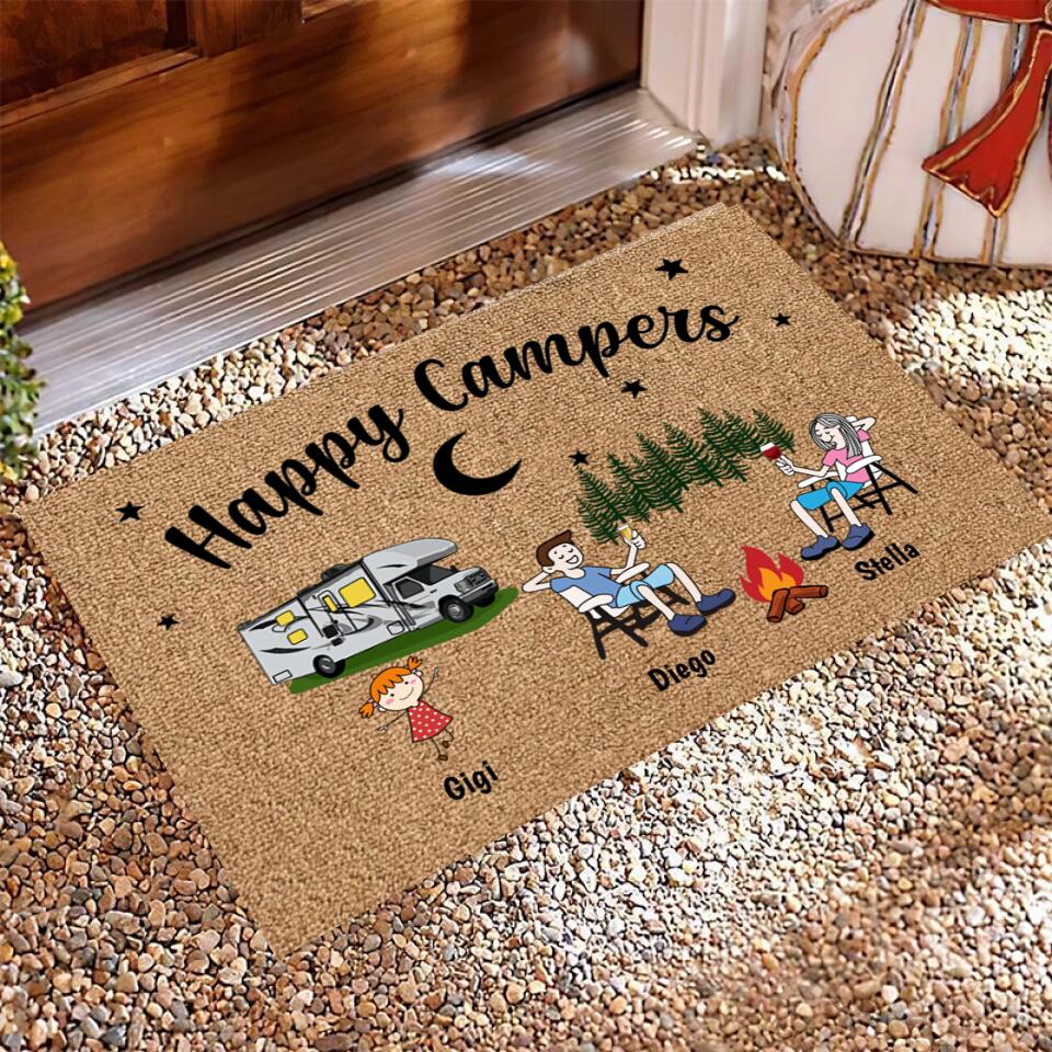 Joyousandfolksy Camping Happy Campers Stick Personalized Doormat