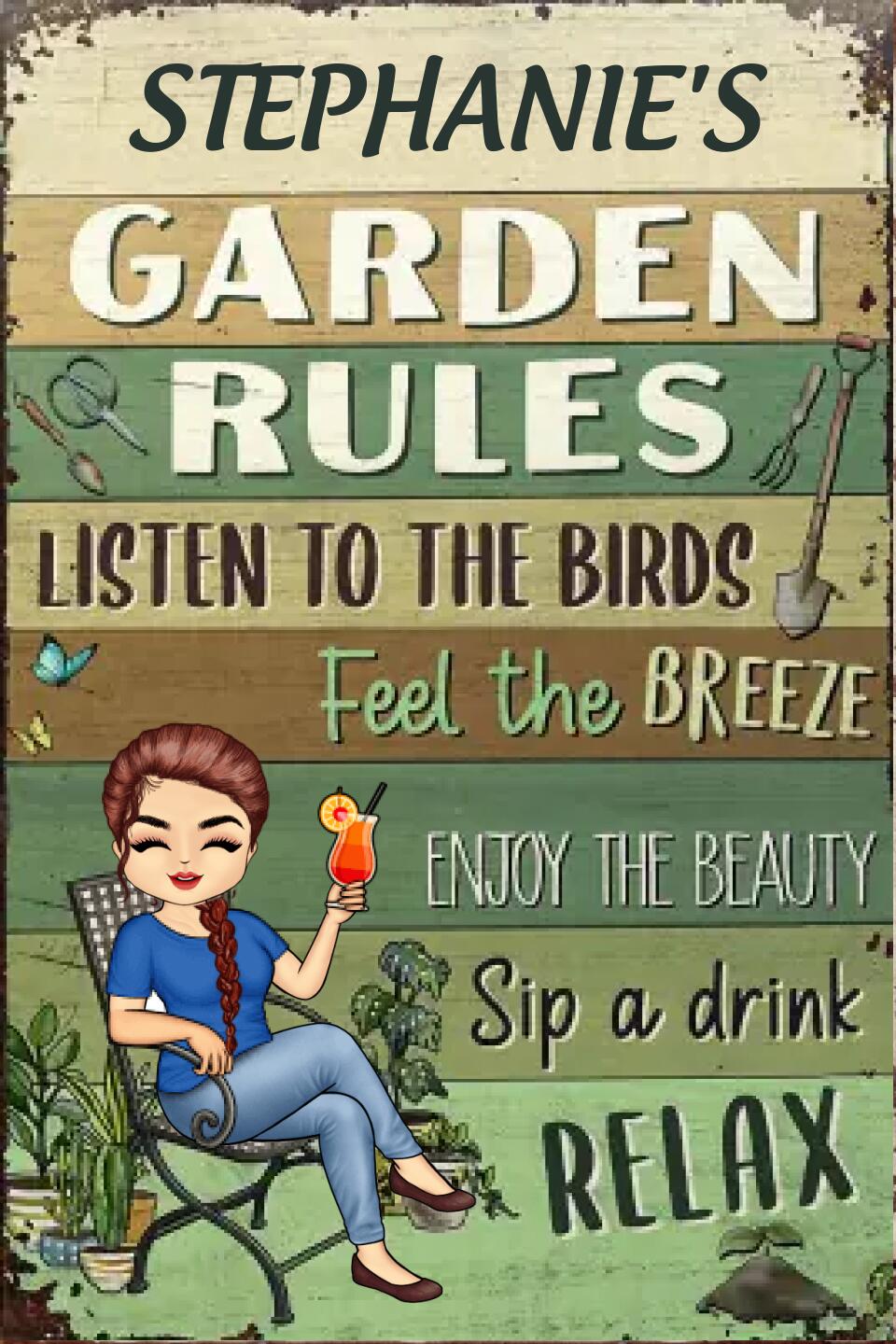 Garden Rules Feel The Breeze Enjoy The Beauty Gardening - Garden Sign - Personalized Custom Classic Metal Signs F55