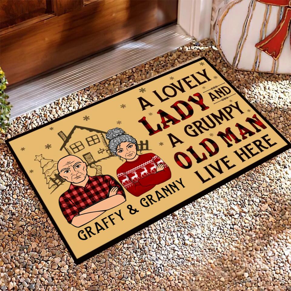 Joyousandfolksy A Lovely Lady And A Grumpy Old Man Live Here, Personalized Doormat, New Home Gift