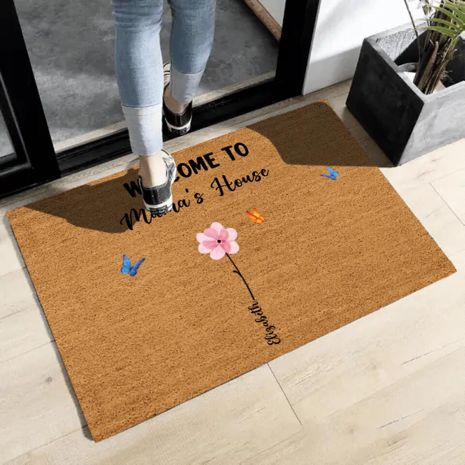 Joyousandfolksy Welcome To Nana‘s House Watercolor Flower Personalized Doormat