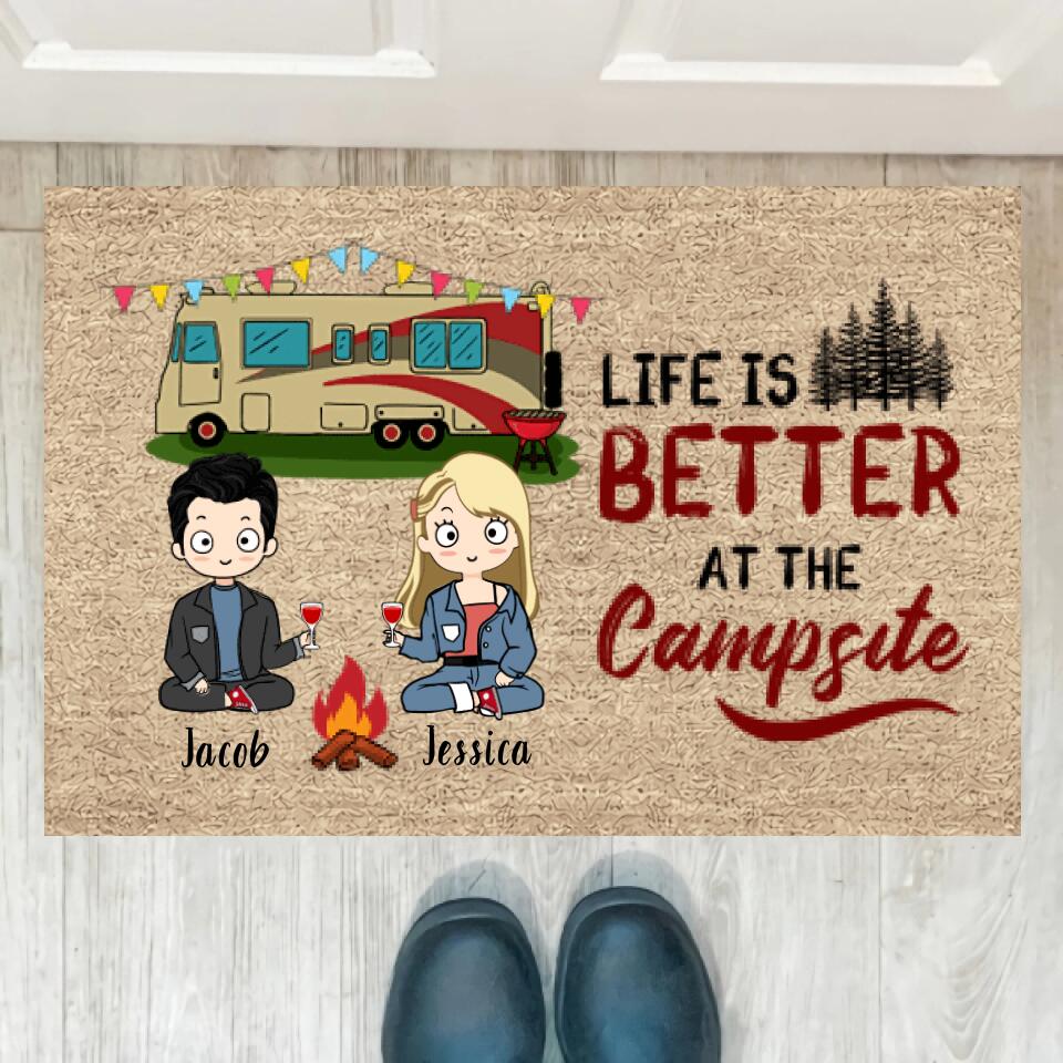 Joyousandfolksy Happy Campers Camping Chibi Couple Personalized Doormat