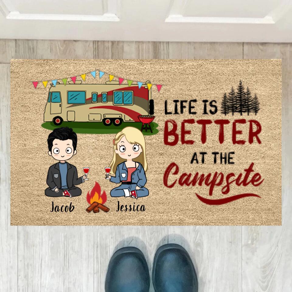 Joyousandfolksy Happy Campers Camping Chibi Couple Personalized Doormat