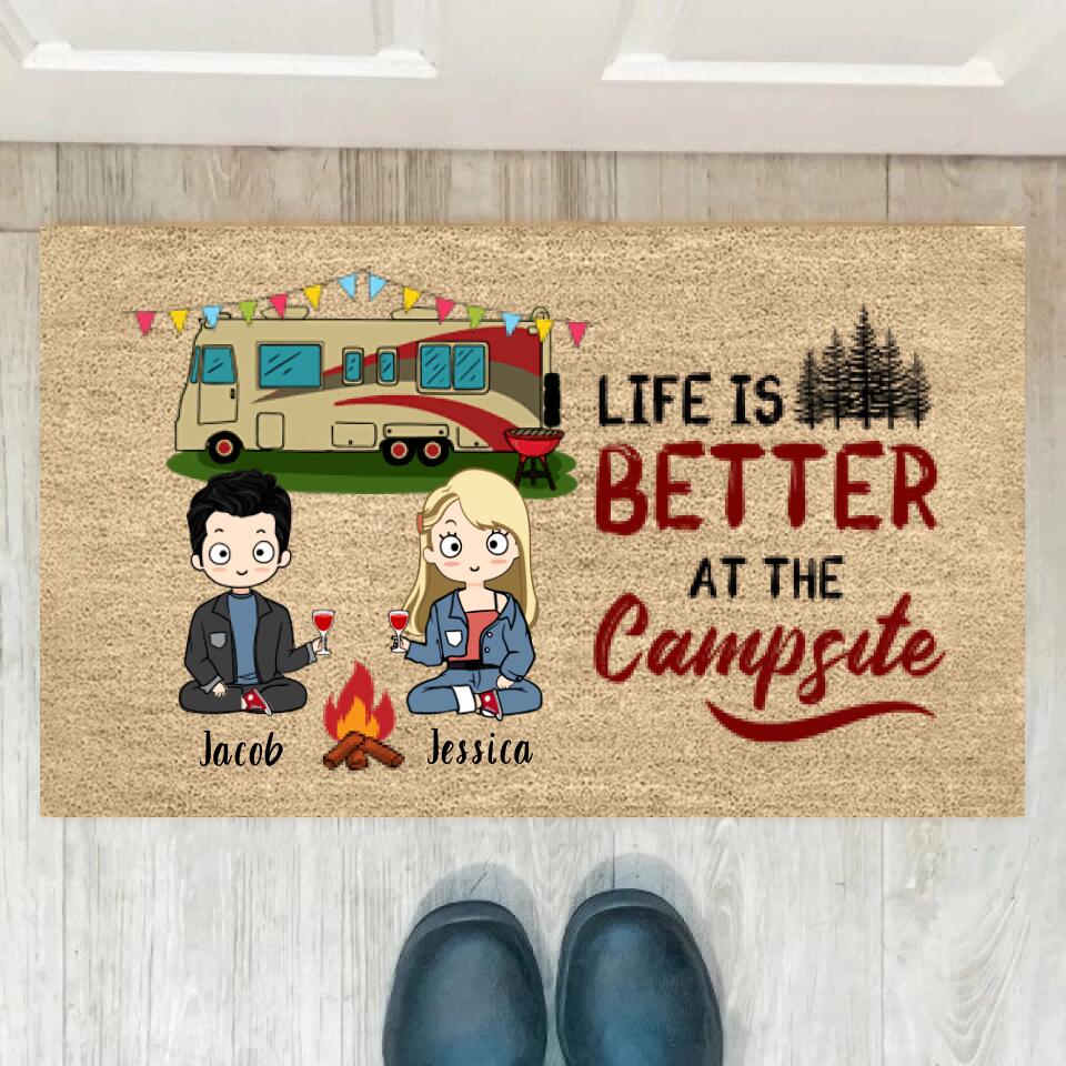 Joyousandfolksy Happy Campers Camping Chibi Couple Personalized Doormat