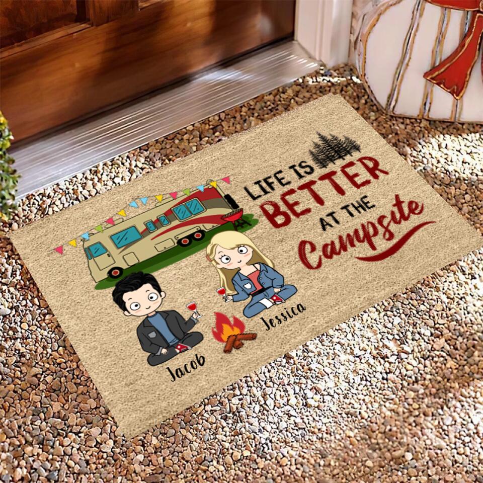 Joyousandfolksy Happy Campers Camping Chibi Couple Personalized Doormat