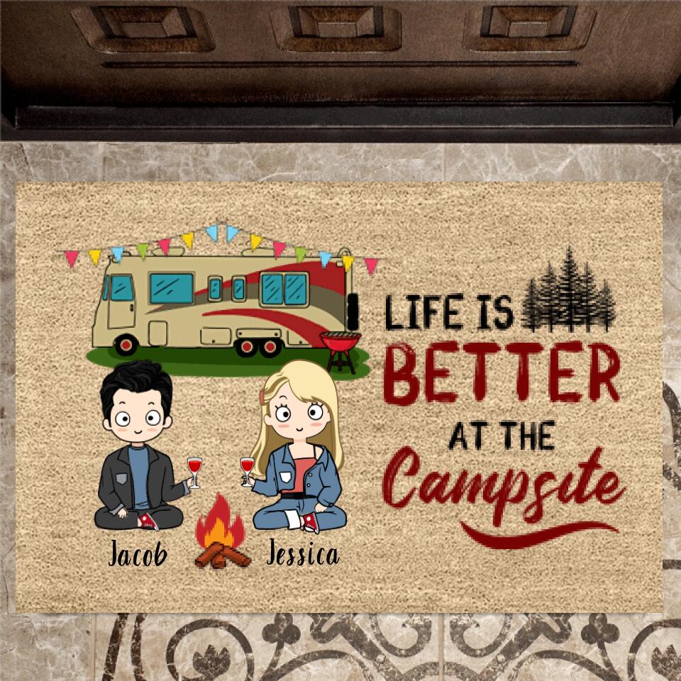 Joyousandfolksy Happy Campers Camping Chibi Couple Personalized Doormat