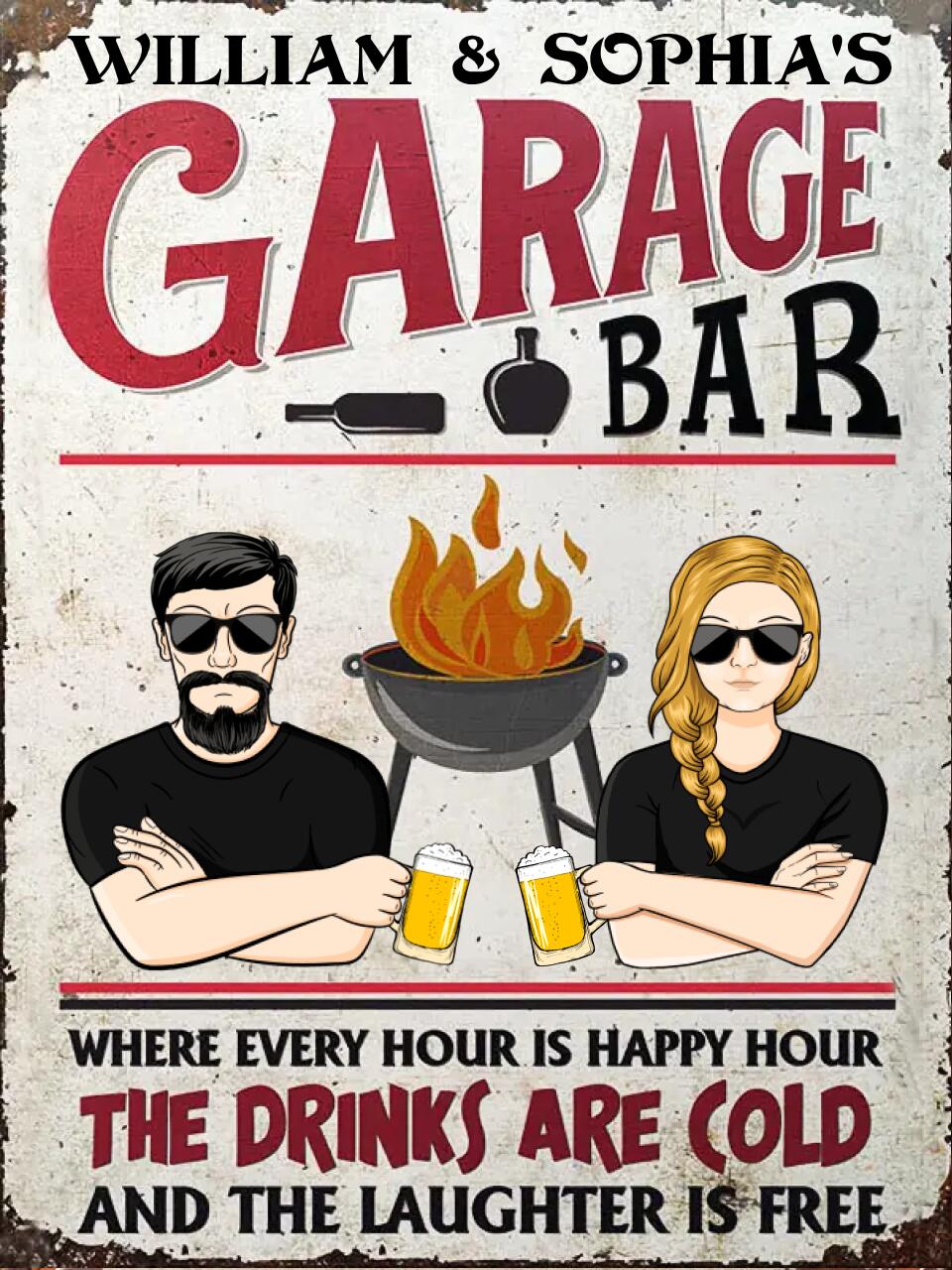 Garage Bar Every Hour Is Happy Hour - Personalized Custom Classic Metal Signs F63