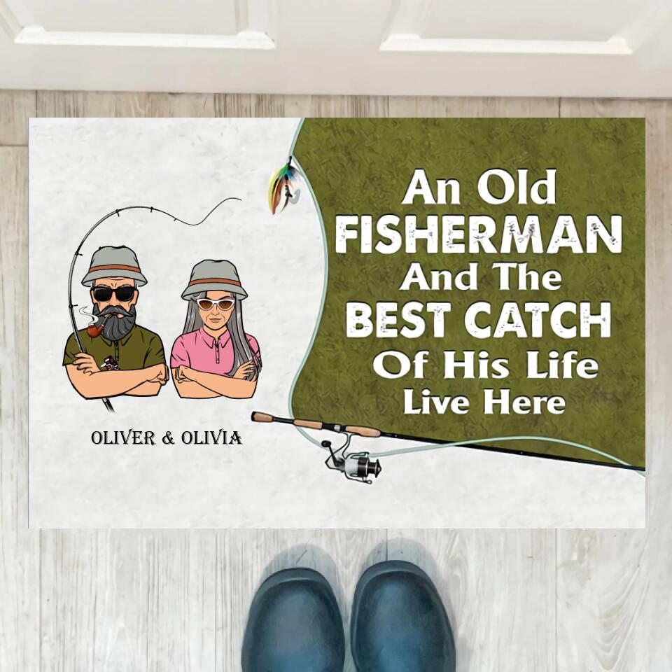 Joyousandfolksy Old Fisherman And His Best Catch Personalized Doormat