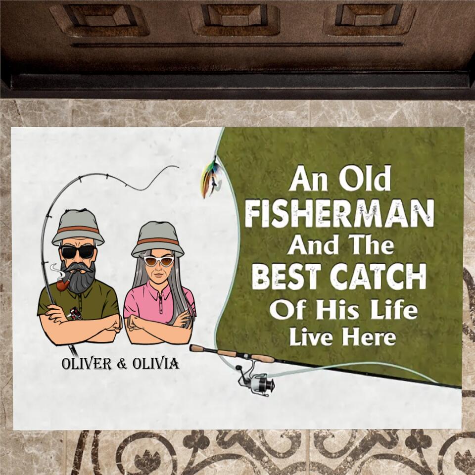 Joyousandfolksy Old Fisherman And His Best Catch Personalized Doormat