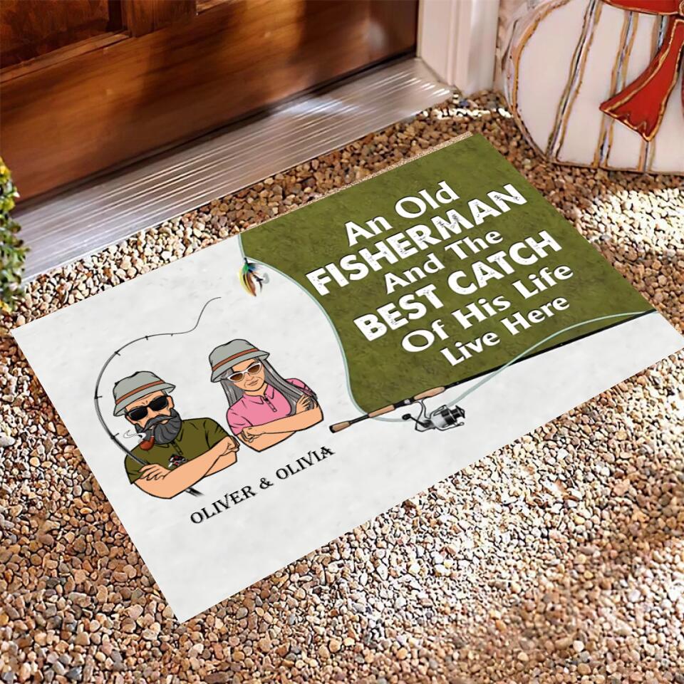 Joyousandfolksy Old Fisherman And His Best Catch Personalized Doormat