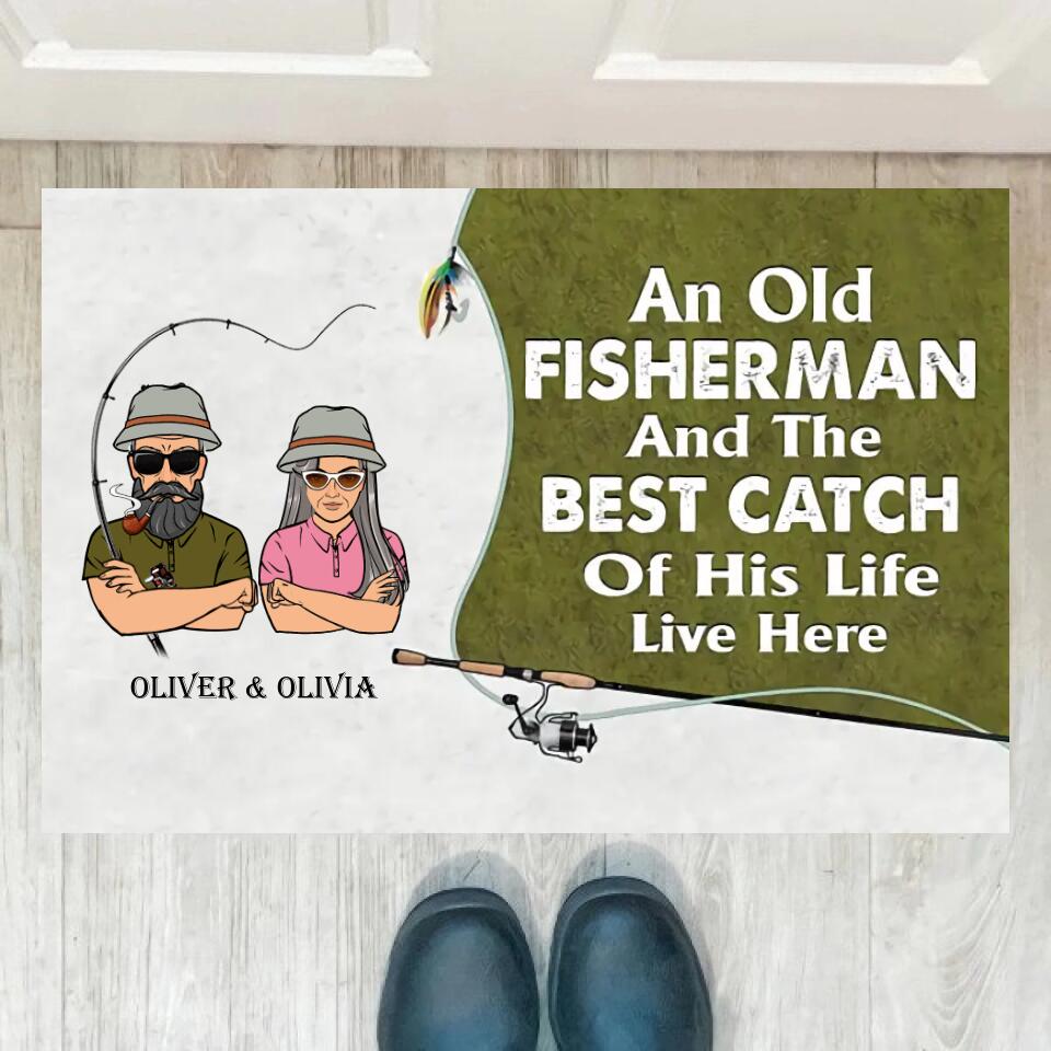 Joyousandfolksy Old Fisherman And His Best Catch Personalized Doormat