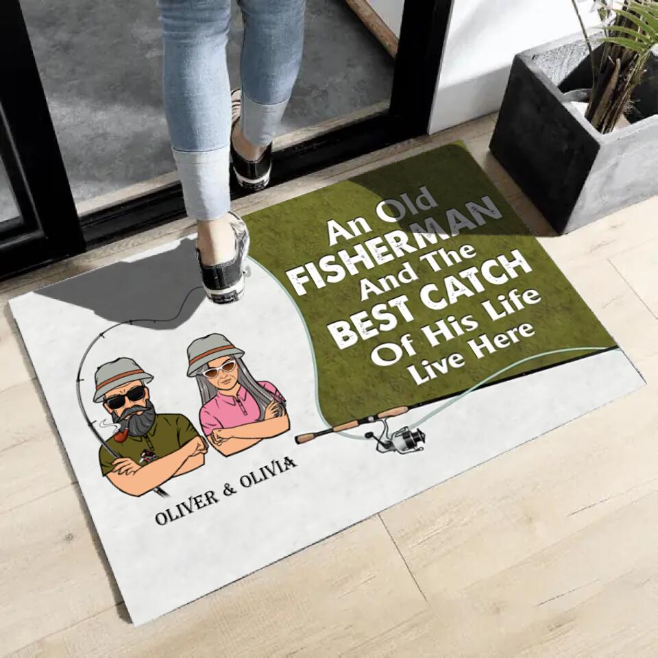 Joyousandfolksy Old Fisherman And His Best Catch Personalized Doormat