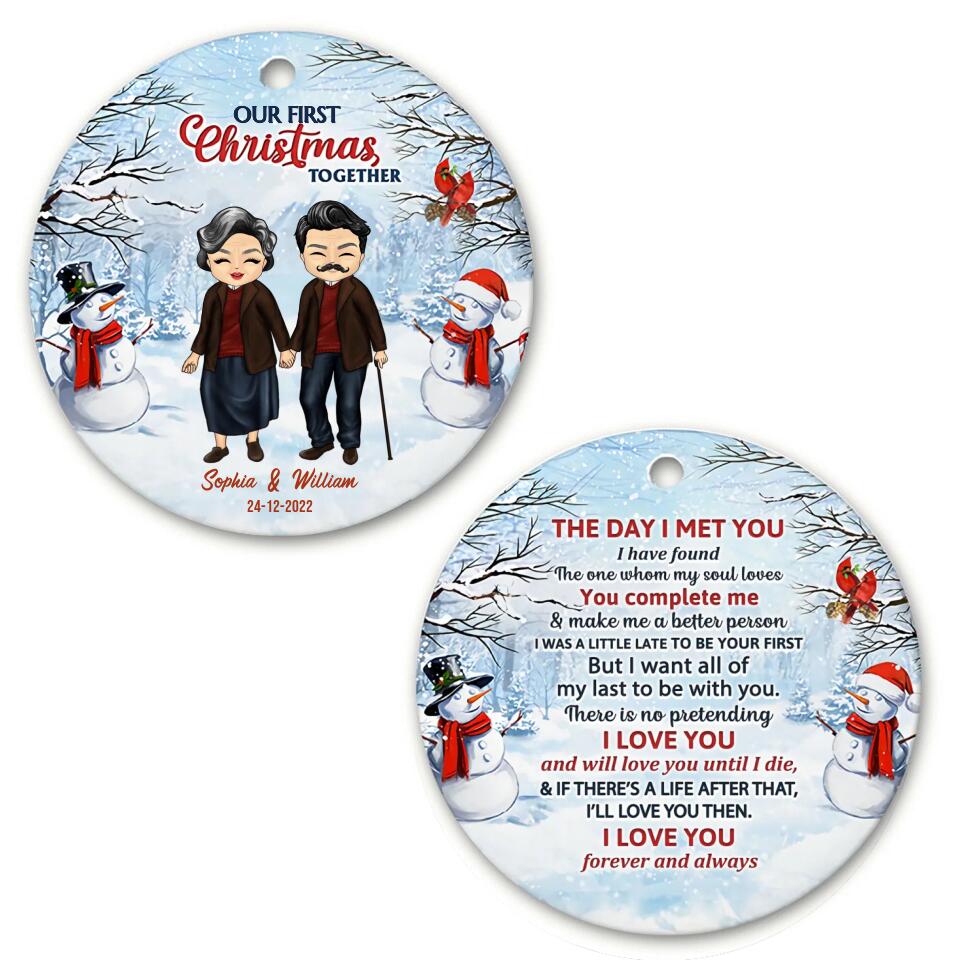 Christmas Couple Christmas Together - Christmas Gift For Couple - Personalized Custom Circle Ceramic Ornament