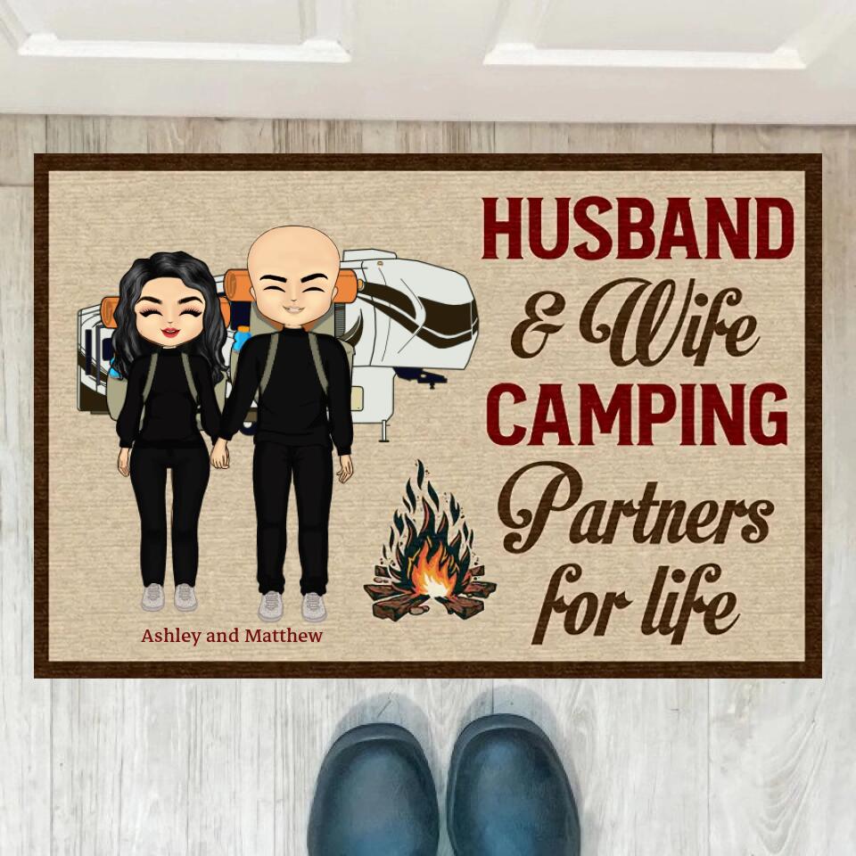 Camping Chibi Couple Partners For Life - Couple Gift - Personalized Custom Doormat d-f16