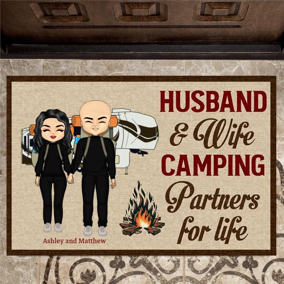 Camping Chibi Couple Partners For Life - Couple Gift - Personalized Custom Doormat d-f16