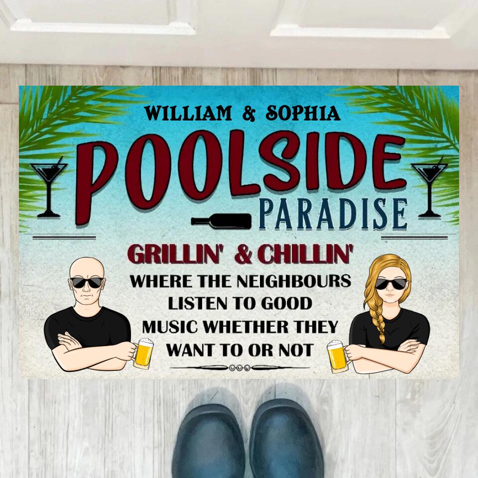 Poolside Paradise Listen To Good Music - Personalized Custom Doormat F18