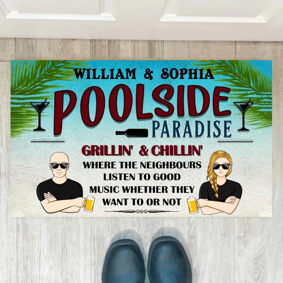 Poolside Paradise Listen To Good Music - Personalized Custom Doormat F18